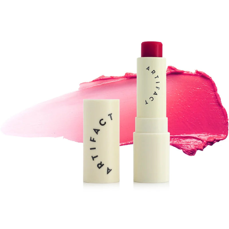 Artifact Soft Sail Blurring Tinted Lip Balm - Squid Pink 10 g showing open tube with color swatch in background