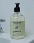French Dry Goods Hand & Body Soap – Verbena - Product displayed on bathroom sink