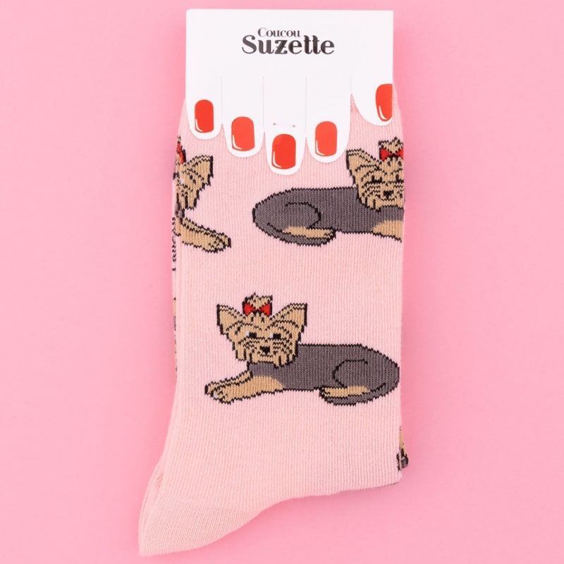 Coucou Suzette Yorkshire Socks - Product shown on pink background