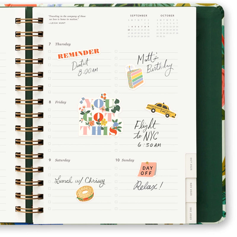 Rifle Paper Co. Planner Sticker Set - Planner shown with stickers on pages