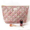 Barnabe Aime Le Cafe Liberty Quilted Toiletry Bag – Alba - Product shown with makeup brush and nail polish