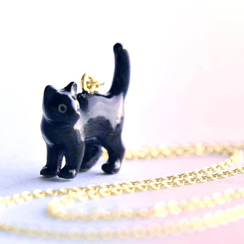 Camp Hollow Black Cat Necklace - Product shown on white background