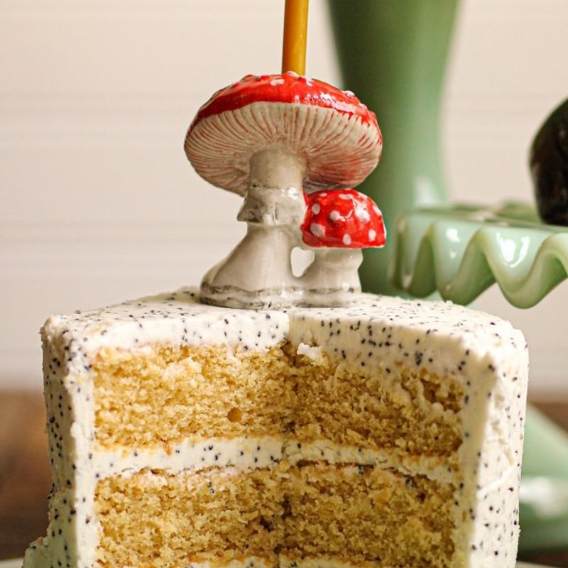 Camp Hollow Mushroom Cake Topper - Product shown on top of cake