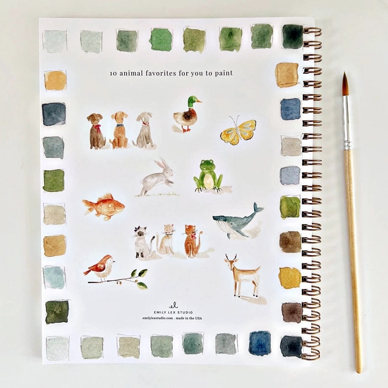 Emily Lex Studio Animals Watercolor Workbook - Page with animals shown
