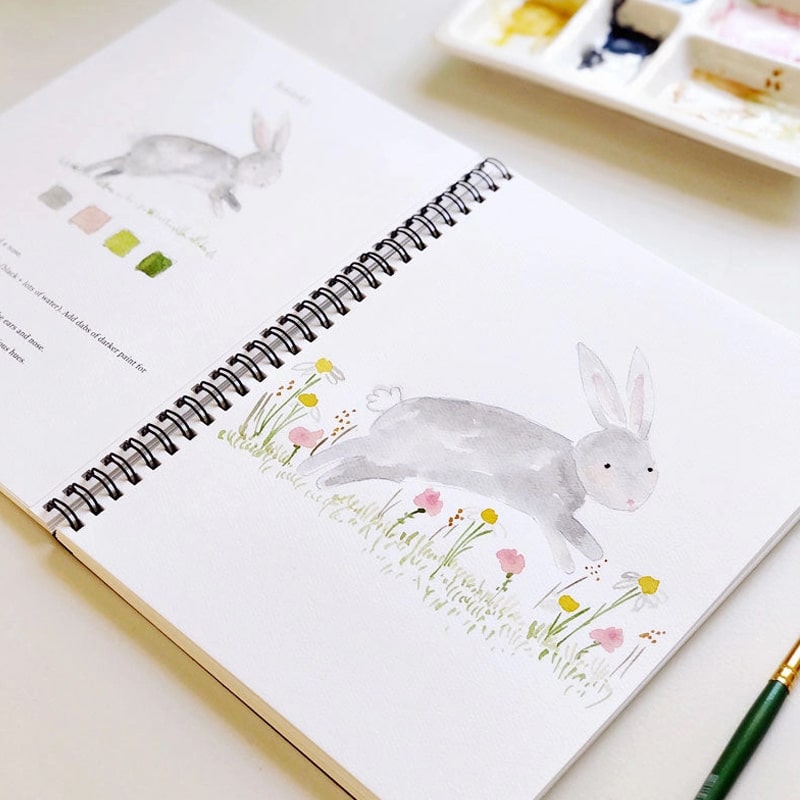 Emily Lex Studio Animals Watercolor Workbook - Page with bunny shown