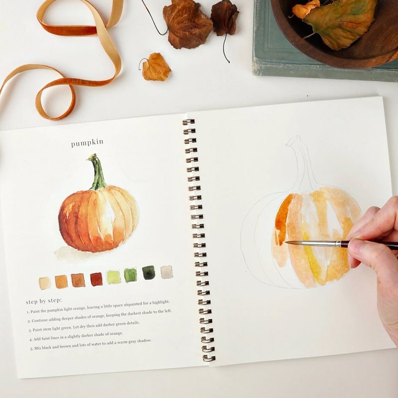 Emily Lex Studio Autumn Watercolor Workbook (1 pc) - model shown painting inside product 