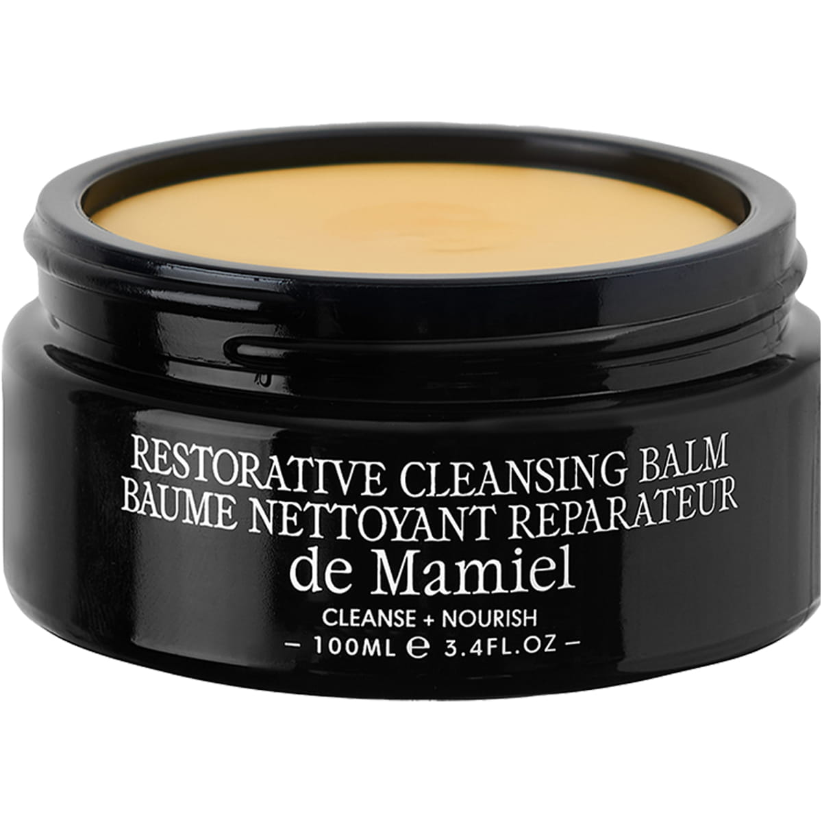de Mamiel Restorative Cleansing Balm (100 ml) shown with lid off and balm inside
