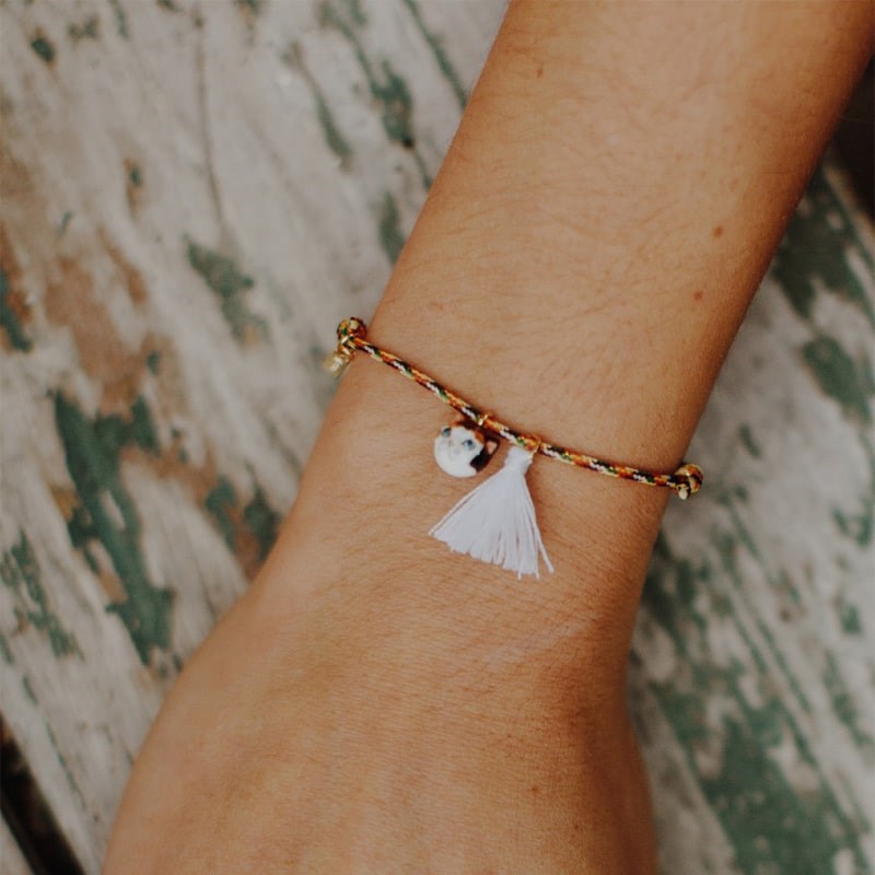 Nach Cat Multicolor Charm Bracelet (1 pc) - product shown modeled on wrist. 