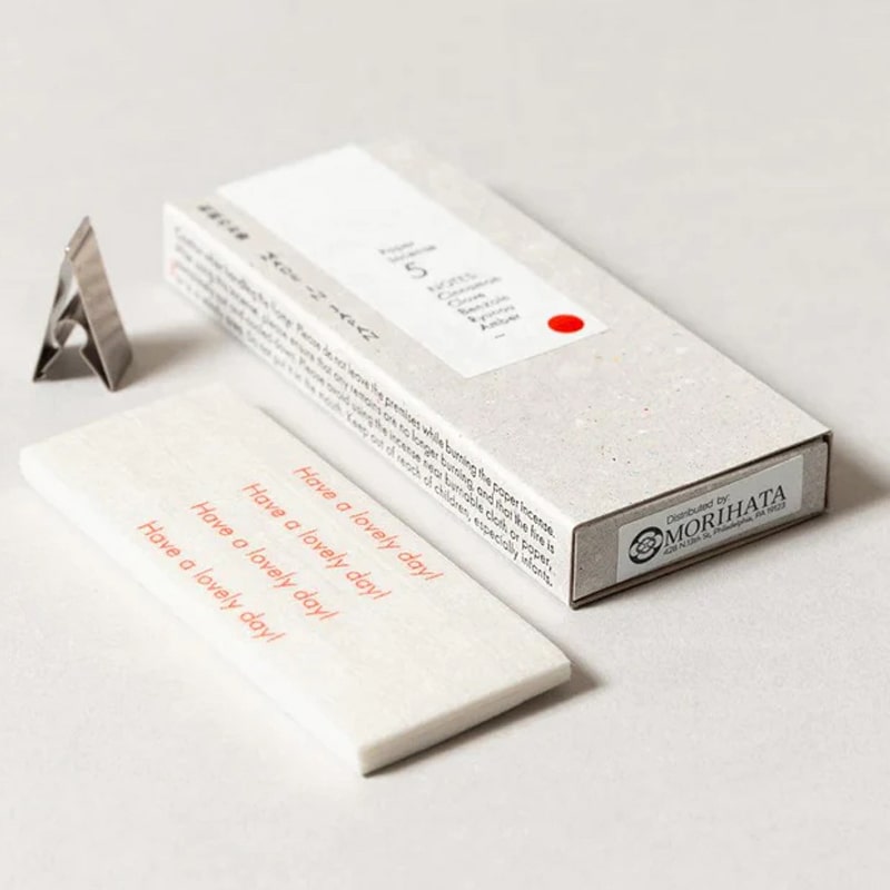 Kunjudo Washi Paper Incense Strips - Smoky Comfort - packaging, paper incense strips, metal clip photo
