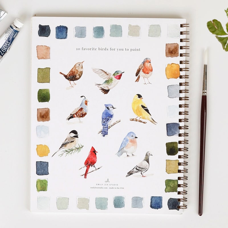 Emily Lex Studio Birds Watercolor Workbook - Back of workbook shown 