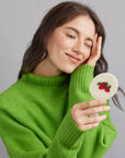 Tiepology Eco Vintage Strawberry Farm Makeup Mirror with Pouch - Model shown with product in hand