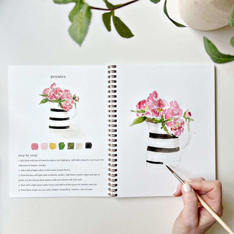 Emily Lex Studio Bouquets Watercolor Workbook- Model shown painting