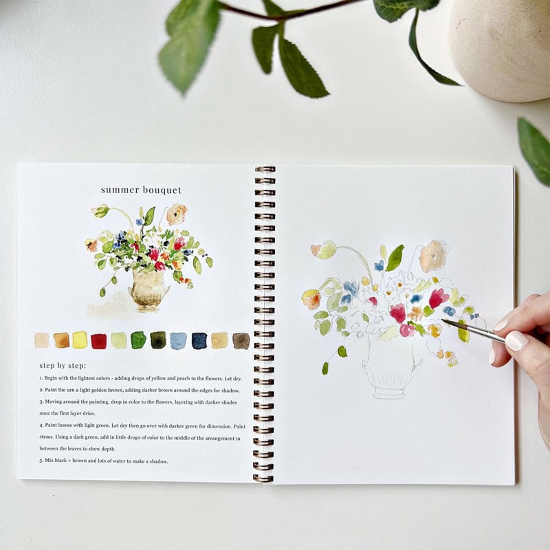 Emily Lex Studio Bouquets Watercolor Workbook - Model shown painting