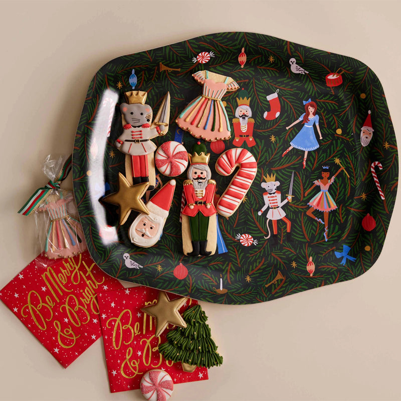 Rifle Paper Co. Evergreen Nutcracker Serving Tray - Product displayed with cookies