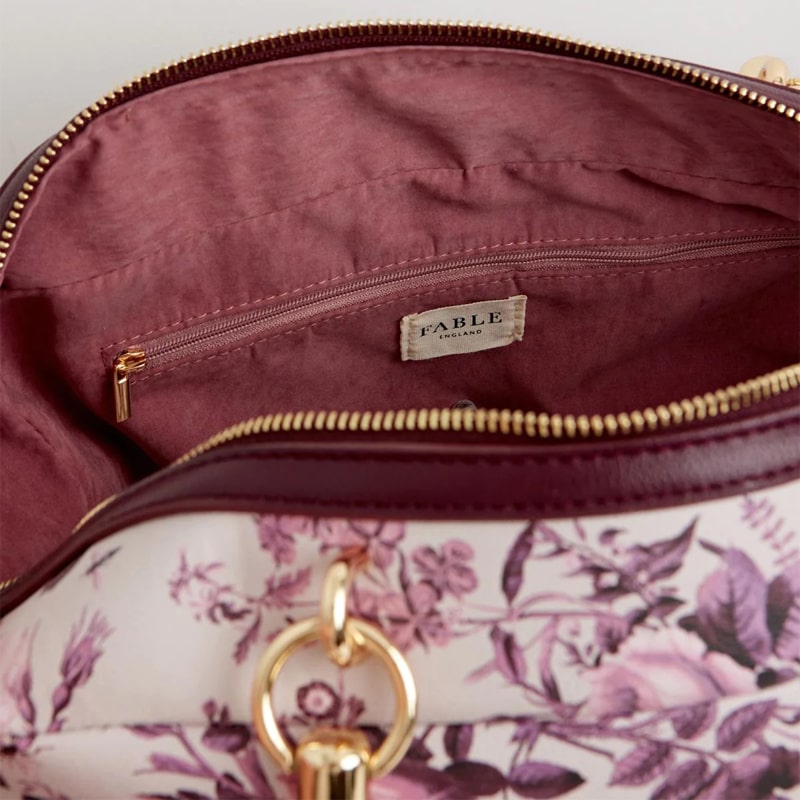 Fable England Large Bowling Bag - Plum Rambling Floral- Inside of product shown