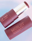 Pink House Organics Lip Tint - Merlot - open lip balm tube next to cap