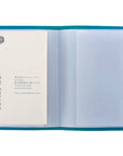 Delfonics Quitterie Small Card File - Turquoise - shown open to show sleeve that holds business cards