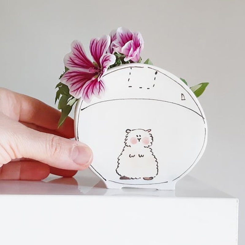 Julie Richard Ceramist Small Hamster in a Ball Planter - Product shown with flowers