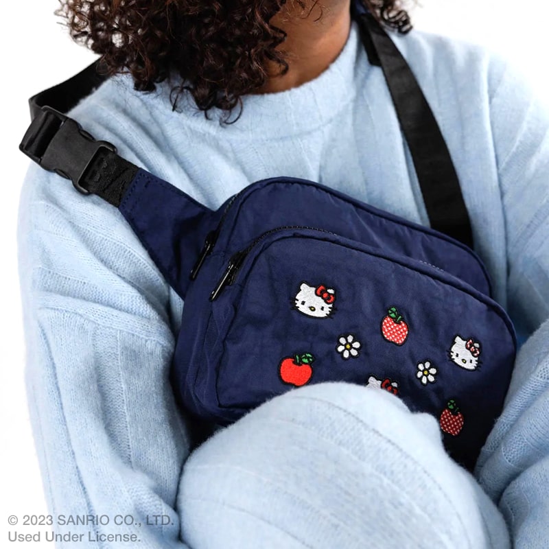 Baggu Fanny Pack - Embroidered Hello Kitty - Closeup of model wearing product
