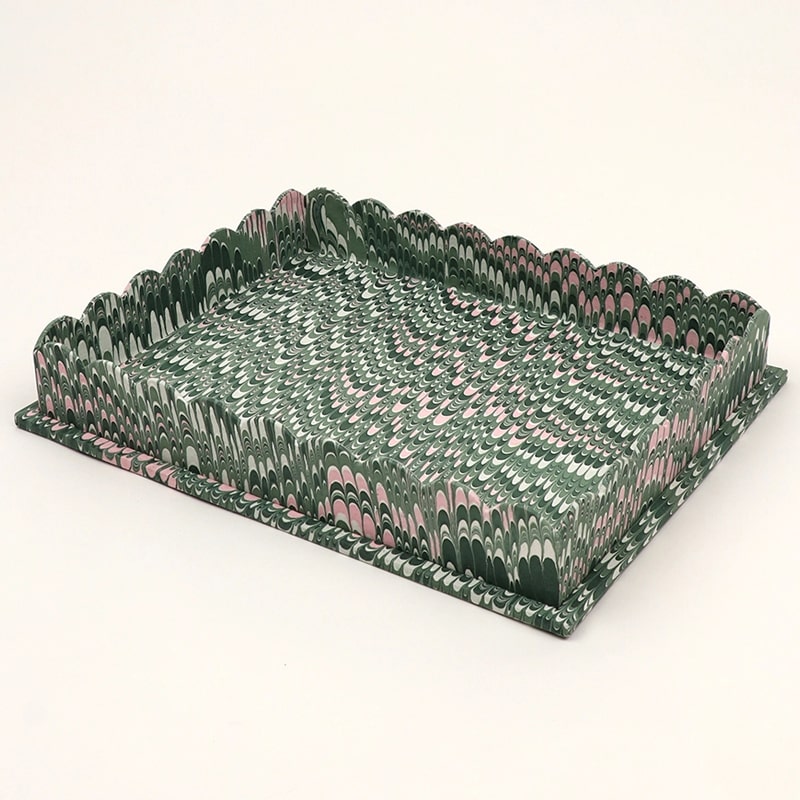 Craft Boat Marbled Scalloped Tray Set - Green - Large tray shown