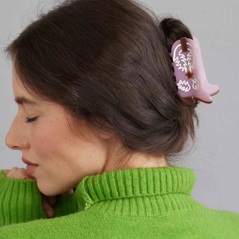 Tiepology Eco Western Boots Hair Claw Clip - Mauve - Product shown in models hair