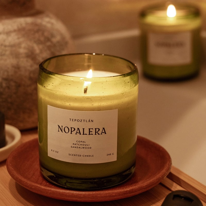 Nopalera Tepoztlan Candle - Product shown on plate 