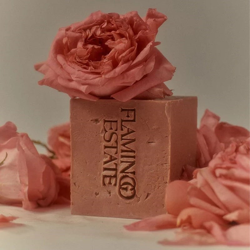 Flamingo Estate Organics Euphoria Soap Brick - Product shown with flower on top