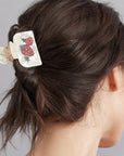 Tiepology Eco Strawberry Farm Hair Claw Clip - Closeup of product in models hair