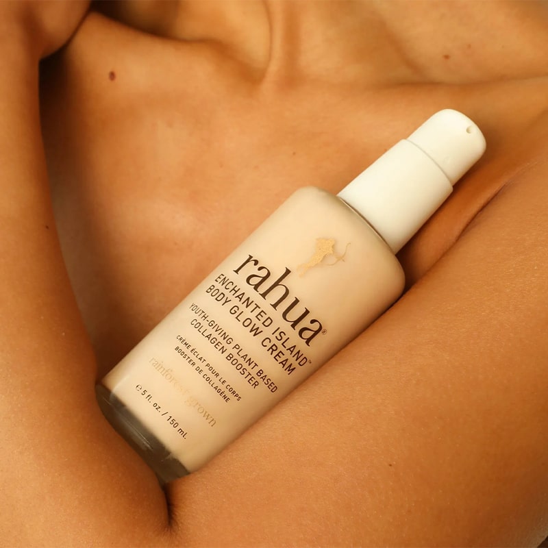Rahua Enchanted Island Body Glow Cream - Product shown on models chest