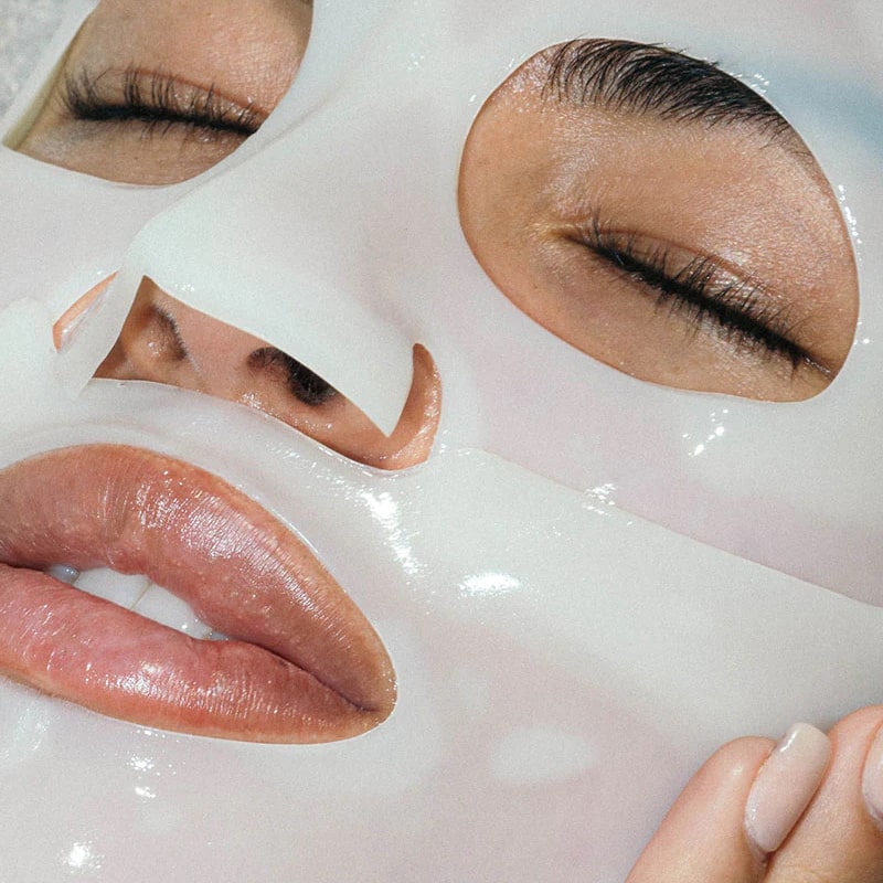 Ametta Skin Care Moisturizing Collagen Mask - Closeup of model with product applied to face