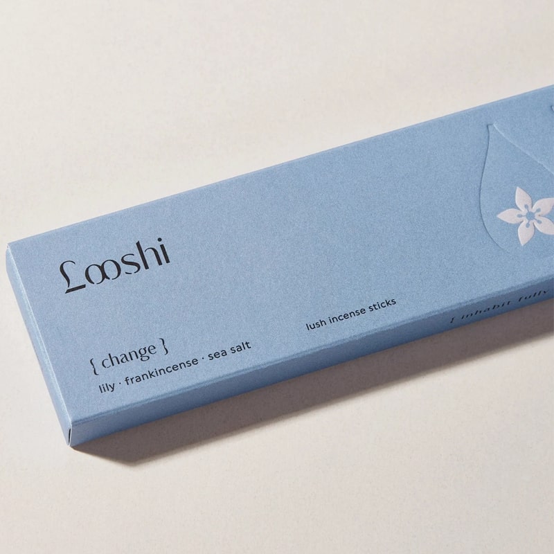 Looshi Change Incense - Close up view of packaging 