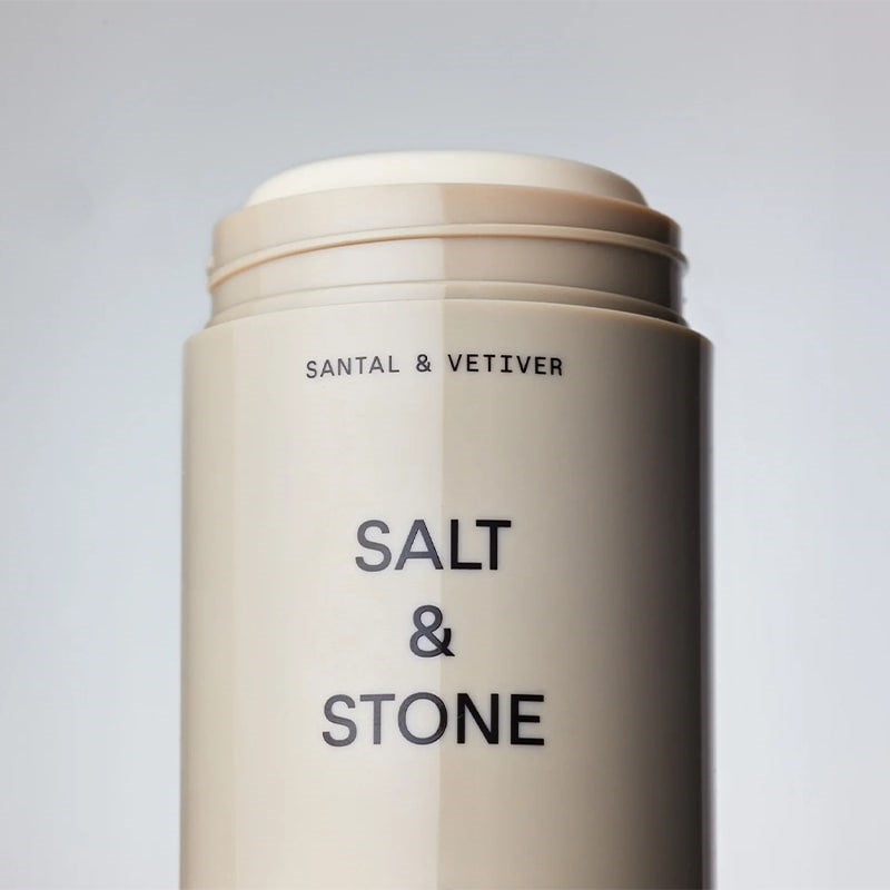 Salt &amp; Stone Santal &amp; Vetiver Deodorant - Closeup of product with lid off