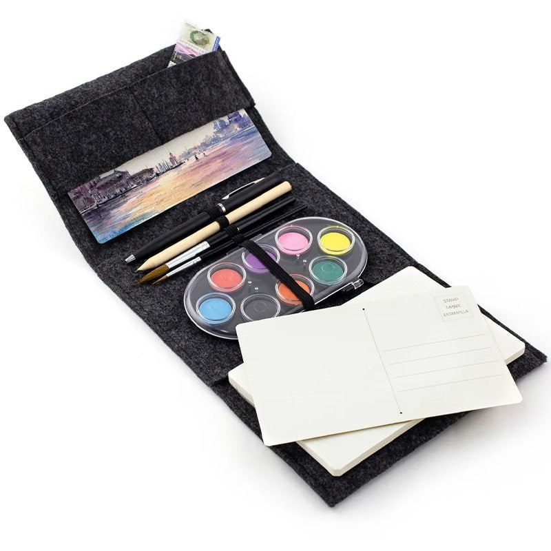Three by Three Seattle Jotblock Travel Postcard Watercolor Paint Set - Product shown open