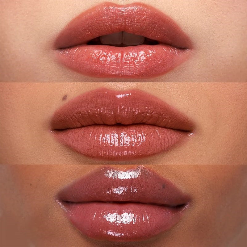 Kosas Wet Stick Moisturizing Lip Shine - Island High - Product shown on models with different skin tones