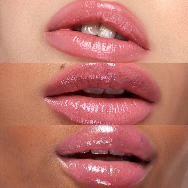 Kosas Wet Stick Moisturizing Lip Shine - Malibu - Product shown on models with different skin tones
