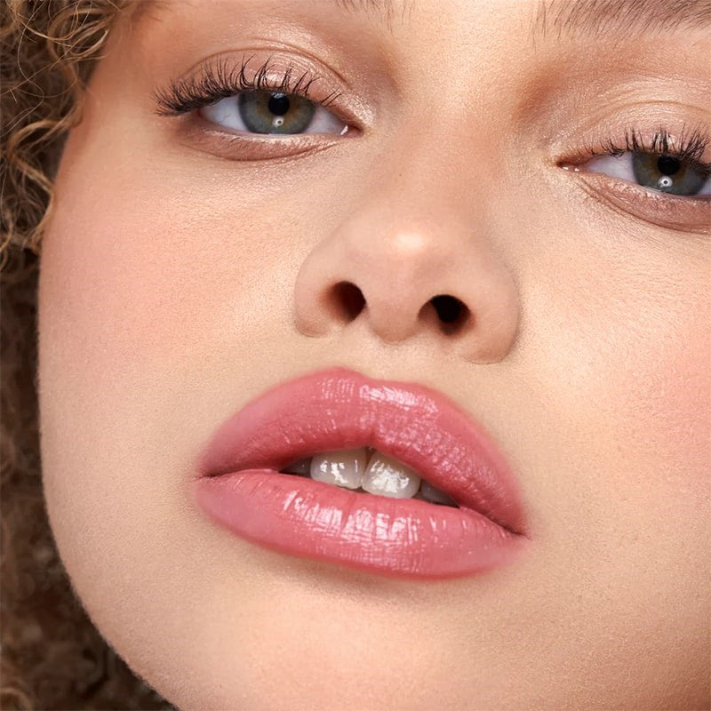 Kosas Wet Stick Moisturizing Lip Shine - Malibu - Closeup of model with product applied