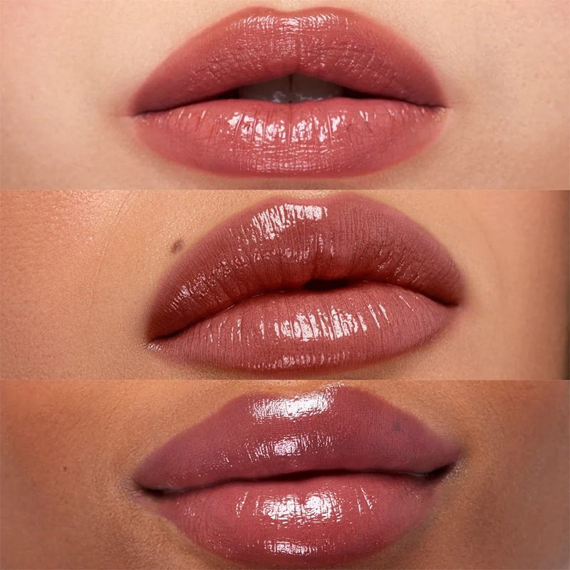 Kosas Wet Stick Moisturizing Lip Shine - Tropic Bliss - Product shown on models with different skin tones