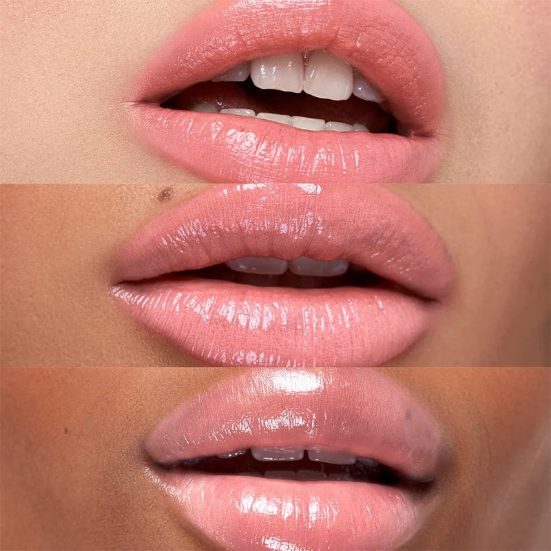 Kosas Wet Stick Moisturizing Lip Shine - Skinny Dip - Product shown on models with different skin tones