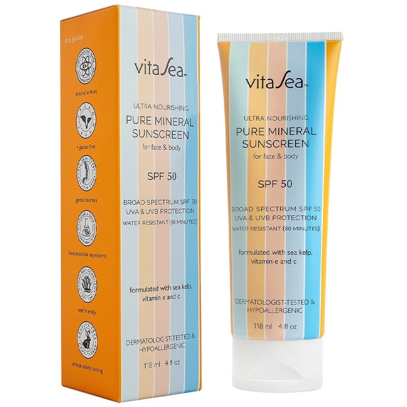 VitaSea Ultra Nourishing Pure Mineral Sunscreen SPF 50 - Product shown next to box