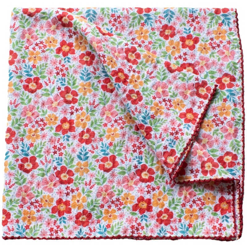 Tiepology Tropical Floral Cotton Scarf - Red/Coral 