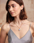 Fable England Catherine Rowe Pet Portraits Whippet Pendant Necklace - Model shown wearing necklace
