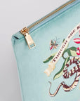 Fable England Midsummer Dream Love Potion Embroidered Velvet Pouch - Closeup of zipper