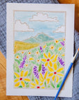 Ashes & Arbor Field of Sunflowers Watercolor Card Art Kit - Product shown with paint brush