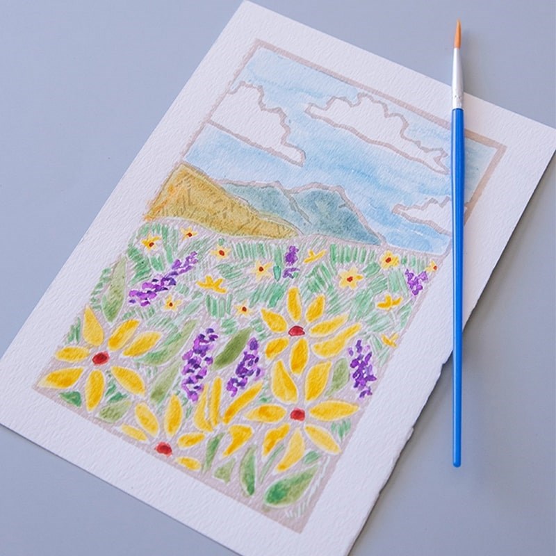 Ashes &amp; Arbor Field of Sunflowers Watercolor Card Art Kit