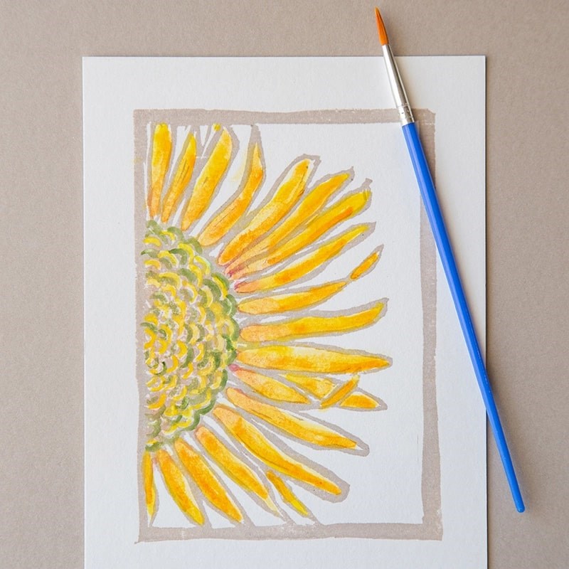 Ashes & Arbor Sunflowers Watercolor Card Art Kit - Product shown with paint brush