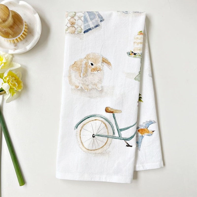 Emily Lex Studio Spring Time Tea Towel - Product shown folded on white background