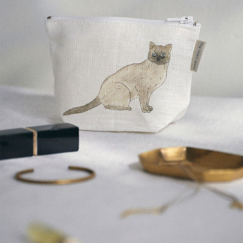 Fog Linen Work Isabelle Boinot Pouch - Two Cats - Product shown on white table