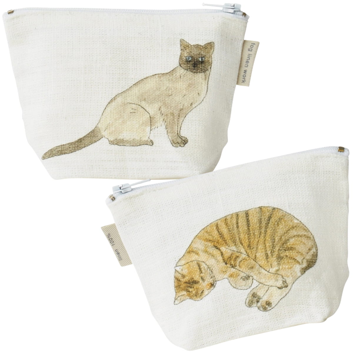 Fog Linen Work Isabelle Boinot Pouch – Two Cats (1 pc) - showing front and back of 2 sided pouch