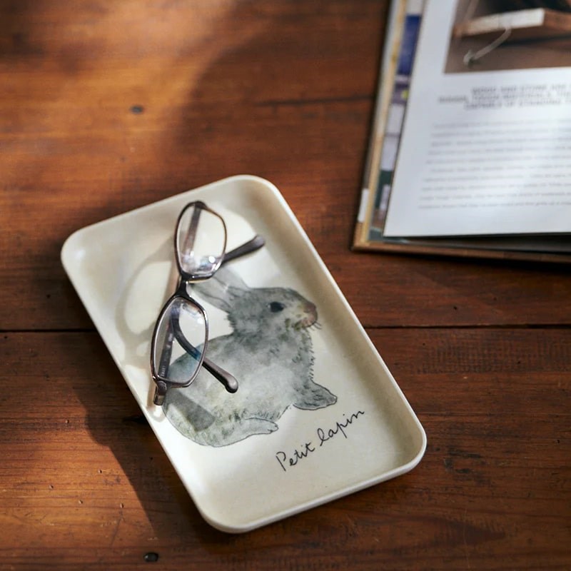 Fog Linen Work Isabelle Boinot Small Linen Tray - Lapin - Product shown on wood table