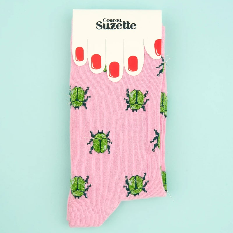 Coucou Suzette Beetle Socks - Product shown in packaging